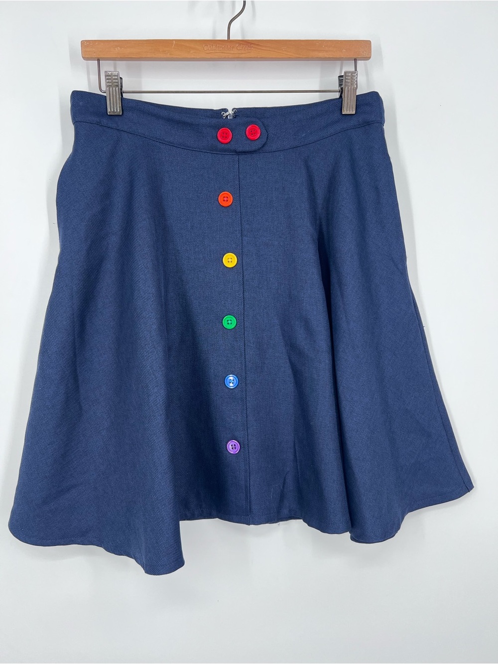 ModCloth Rainbow Button Navy Blue Circle Skirt Size Large Retro Rockabilly - Picture 2 of 5